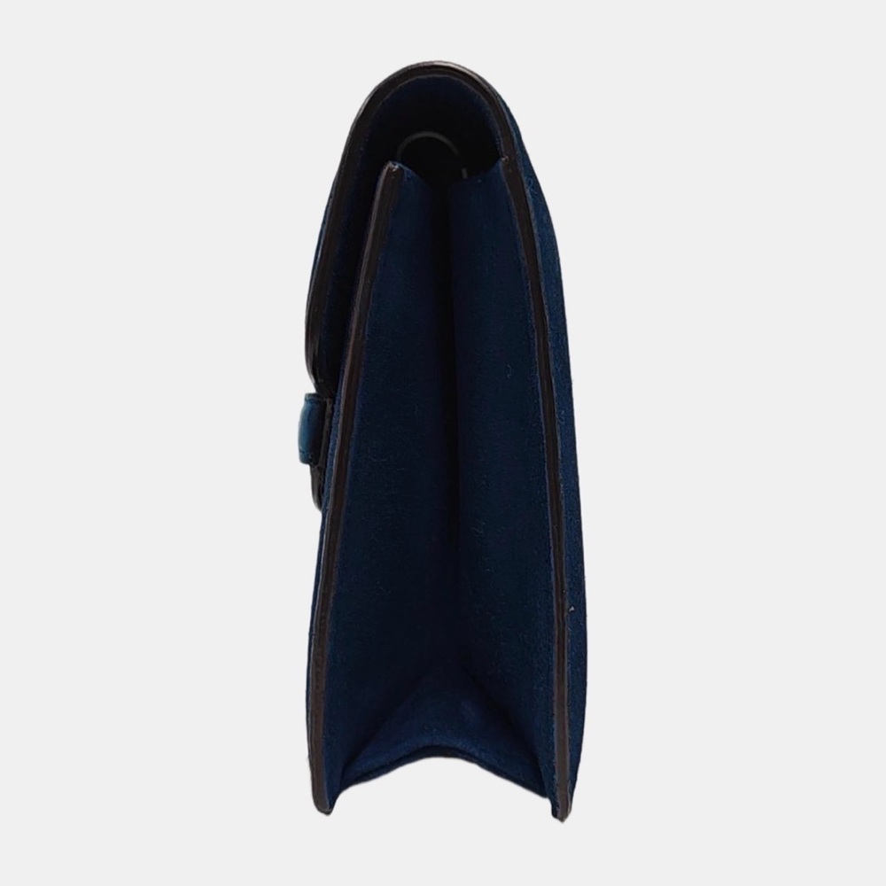 Gucci Blue Sapphire Suede Flap Shoulder Bag With Gold Chain - Picture 2 of 9
